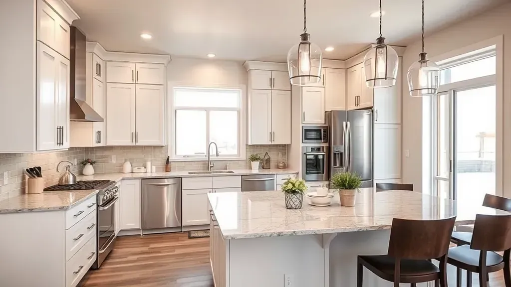 Modern East Bench kitchen with sleek cabinetry, granite countertops, stainless appliances, hardwood floors, and stylish lighting.