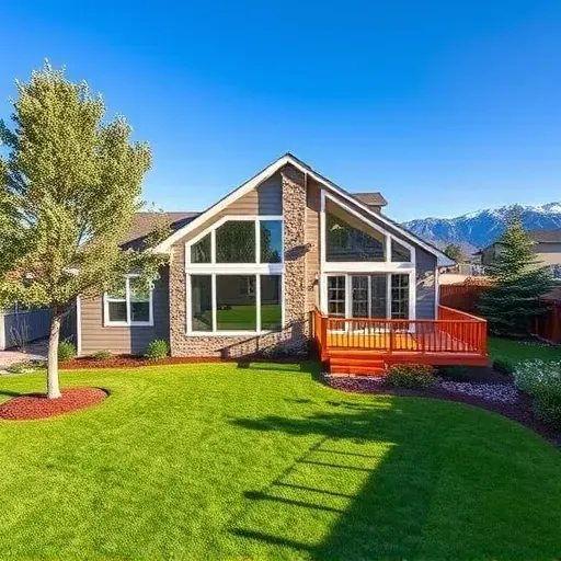 Beautiful home addition in Herriman, UT with modern design, lush backyard, large windows, and mountain views.