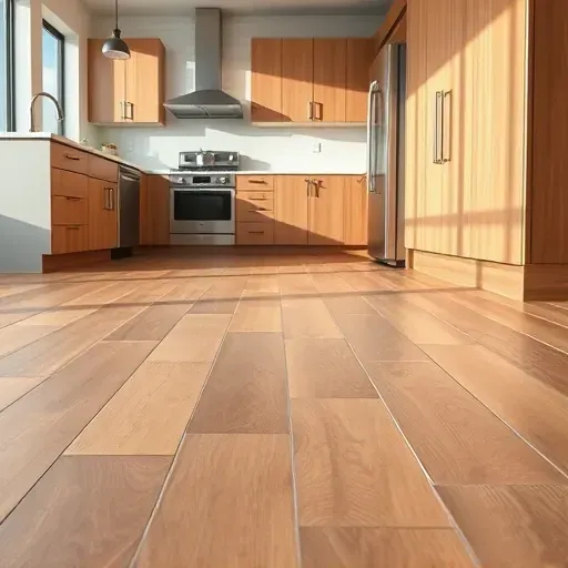 Freshly installed hardwood and tile kitchen flooring in Herriman Utah showcasing warm wood tones, natural grain, and sleek modern tiles