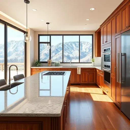 Renovated Alpine Utah kitchen with granite counters stainless steel appliances wooden cabinets mountain view natural light