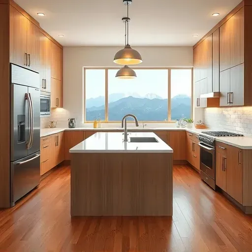 Remodeled Salt Lake City kitchen with granite counters, stainless appliances, custom wood cabinets, and mountain views.