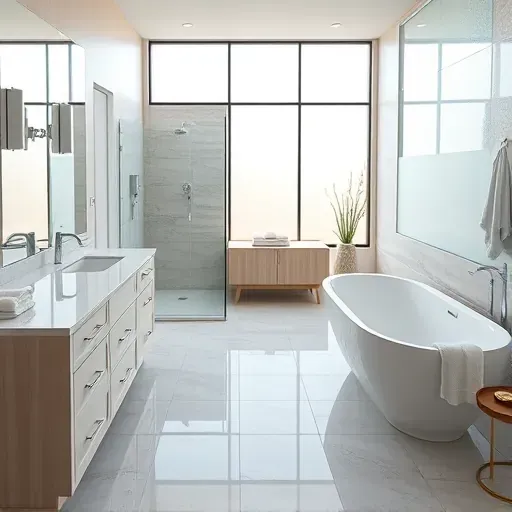 Remodeled Herriman Utah bathroom with quartz countertops, ceramic tiles, walk-in shower, soaking tub, and natural light