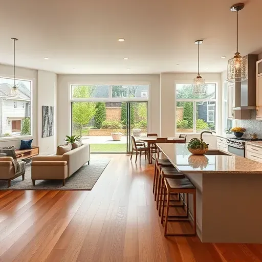 Beautiful Yalecrest home interior with modern decor, hardwood floors, custom kitchen, lush backyard, and elegant lighting.