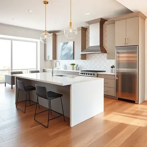Remodeled West Jordan kitchen with modern matte cabinetry, granite countertops, stainless steel appliances, and a large island.