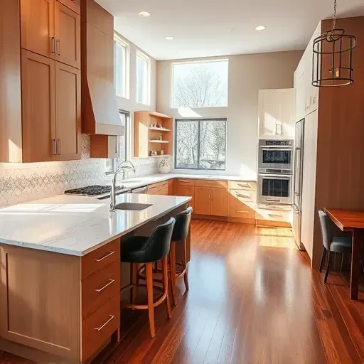 Completed kitchen remodel in Taylorsville UT featuring modern cabinetry, quartz countertops, and spacious island with barstools.