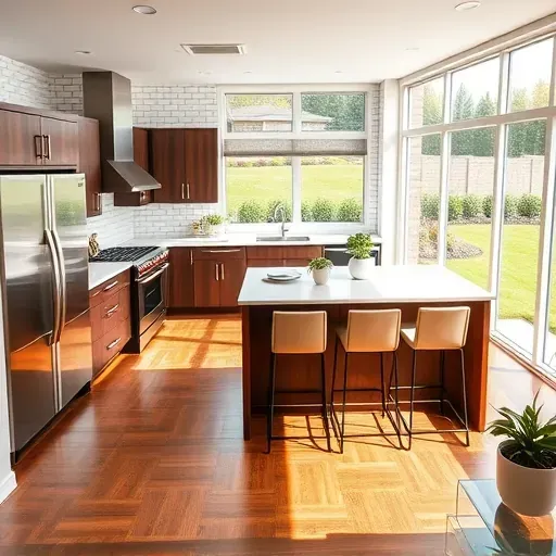 Modern kitchen in Draper UT with dark wood cabinetry, quartz countertops, and a spacious island, illuminated by natural light.
