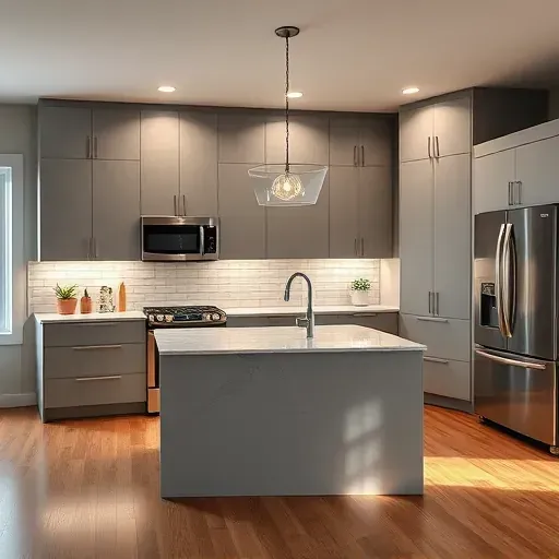 Renovated Yalecrest kitchen with warm wood cabinets, stainless appliances, quartz island, and large windows showcasing neighborhood views.
