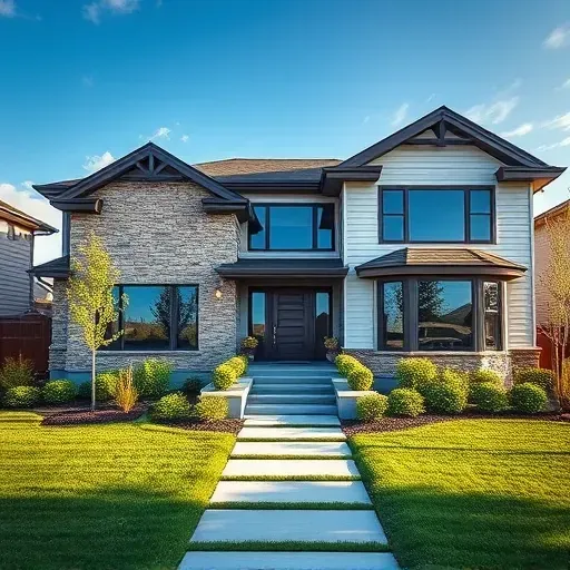 Modern home in The Avenues, UT with landscaped yard, stone veneer, large windows, and polished finishes.