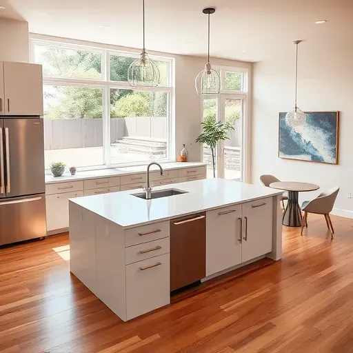 Remodeled Harvard-Yale, UT kitchen with modern matte cabinets, stainless appliances, quartz island, natural light, and elegant decor.