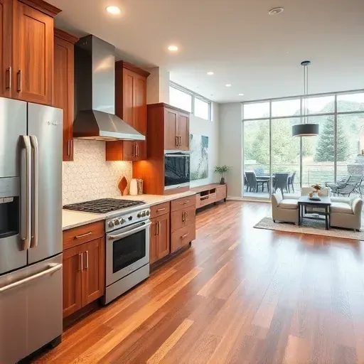 Remodeled kitchen in Herriman UT features sleek granite countertops, stainless steel appliances, and polished hardwood flooring.