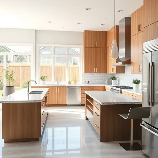 Remodeled North Salt Lake kitchen with warm wood cabinets, marble countertops, stainless steel appliances, and bright natural light.