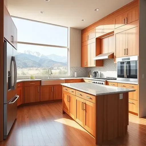 Beautifully remodeled kitchen in Jeremy Ranch UT with modern cabinetry, granite island, stainless appliances, and scenic mountain view.