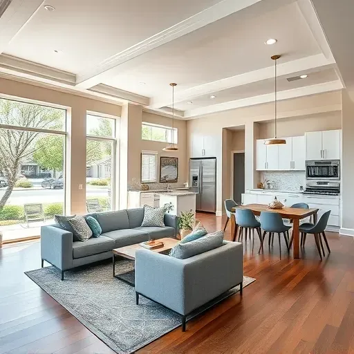 Capitol Hill, UT home remodel: modern living room with hardwood floors, sleek kitchen, large windows, and elegant decor.