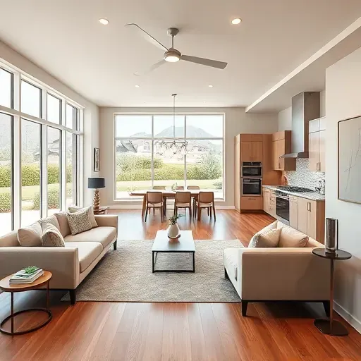 Modern remodeled home interior in Foothill Blvd, UT, featuring spacious living room, open kitchen, natural light, and elegant decor.