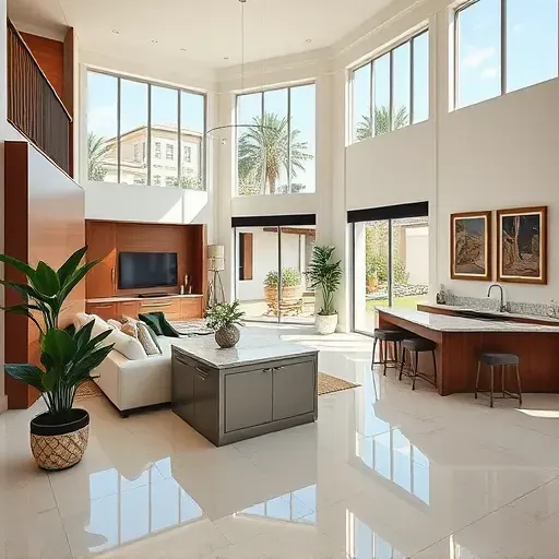 Whole-home remodeling in Jupiter FL featuring an elegant living area, modern furnishings, and a stylish kitchen design.