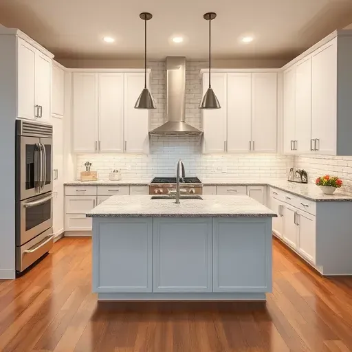 Beautiful Highland, UT kitchen with granite countertops, shaker cabinets, stainless steel appliances, and lush backyard view.