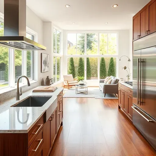 Renovated Wasatch Hollow kitchen with warm wood cabinetry, granite countertops, stainless steel appliances, and natural outdoor view.