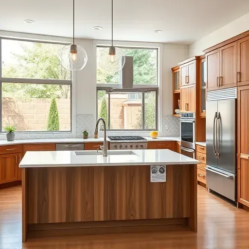 Modern remodeled Kaysville, UT kitchen with sleek matte cabinets, granite countertops, stainless steel appliances, and scenic views.