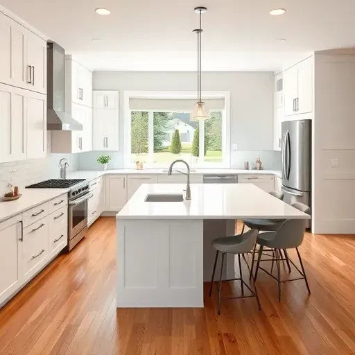 A renovated kitchen in Herriman UT features modern white cabinetry, stainless steel appliances, and quartz countertops.