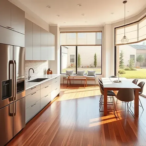 Remodeled Riverton, UT kitchen with sleek matte gray cabinets, stainless appliances, quartz countertops, natural light, hardwood floors.