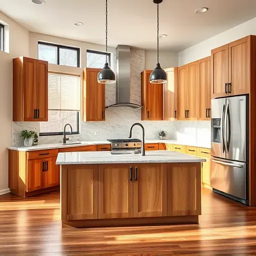 Completed Herriman, UT kitchen remodel with modern wood cabinetry, granite island, stainless appliances, and natural light.