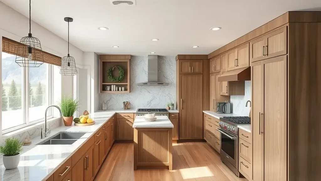 Renovated Utah kitchen with modern cabinetry, granite countertops, stainless steel appliances, hardwood floors, and sunlight.