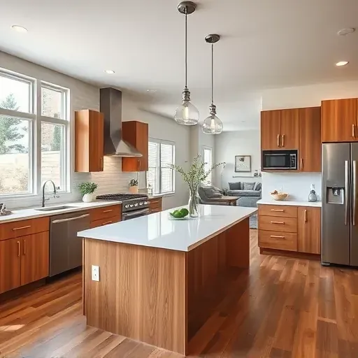 Modern Sandy, UT kitchen with granite countertops, warm wood cabinetry, stainless appliances, and mountain views.