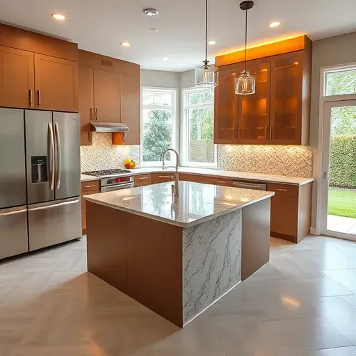Modern Alpine, UT kitchen with quartz counters, custom wood cabinets, stainless appliances, marble island, mountain views.
