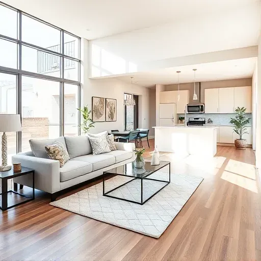Modern Sugarhouse living room with natural light, hardwood floors, stylish sofa, and chic decor blending comfort and design.