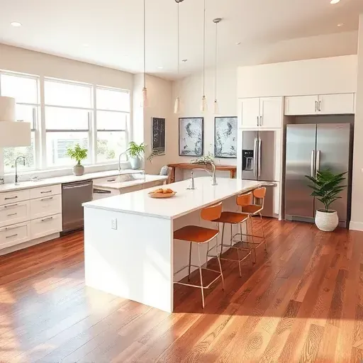 Modern open-concept living space in West Jordan UT featuring a sleek kitchen and cozy living area with elegant décor.