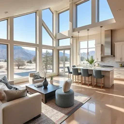 Sophisticated home remodel in Olympus Cove UT featuring a stylish living room and modern kitchen with mountain views.