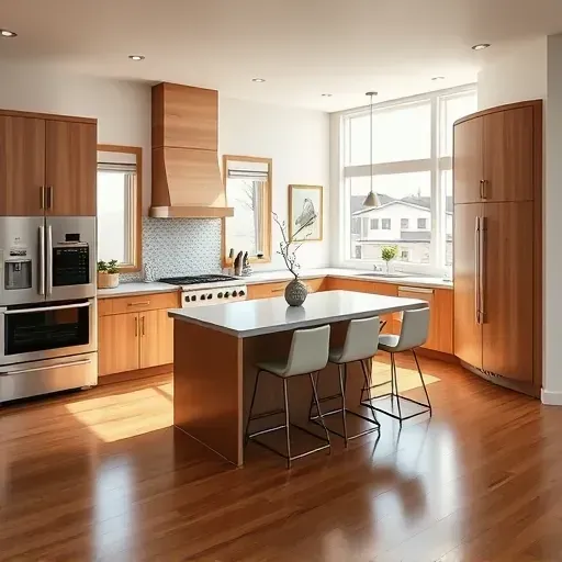 Recently remodeled kitchen in Kaysville UT with modern wood cabinets quartz countertops stainless steel appliances hardwood floors and open layout