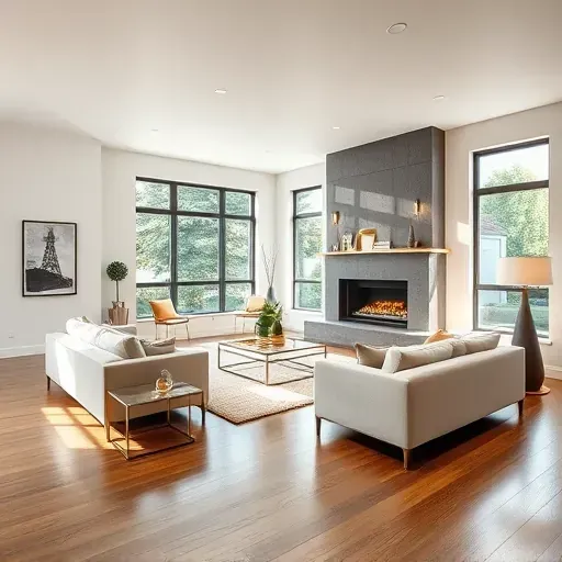 Modern living room in Millcreek UT features sleek design, neutral tones, and natural light highlighting elegant decor.