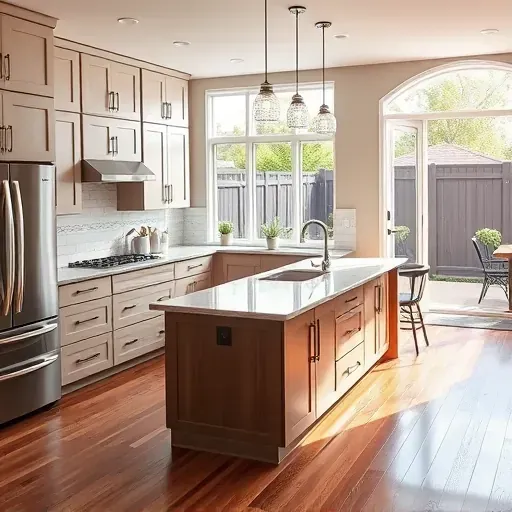 Stunning Liberty Wells kitchen remodel with quartz counters, matte black fixtures, shaker cabinets, and rich hardwood floors.