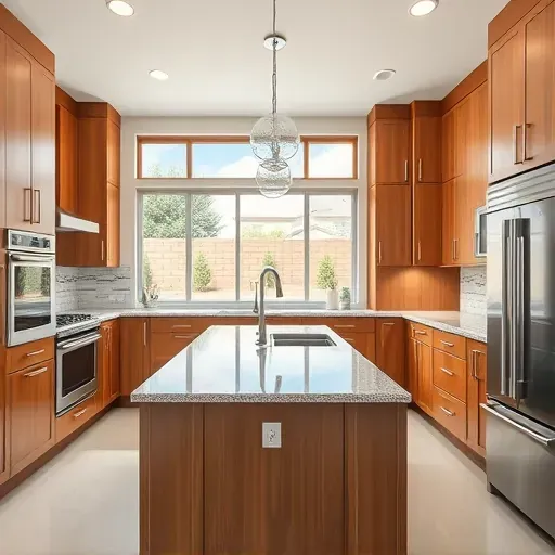 Recently renovated kitchen in Herriman, UT, featuring modern wood cabinetry, granite island, and stainless appliances.