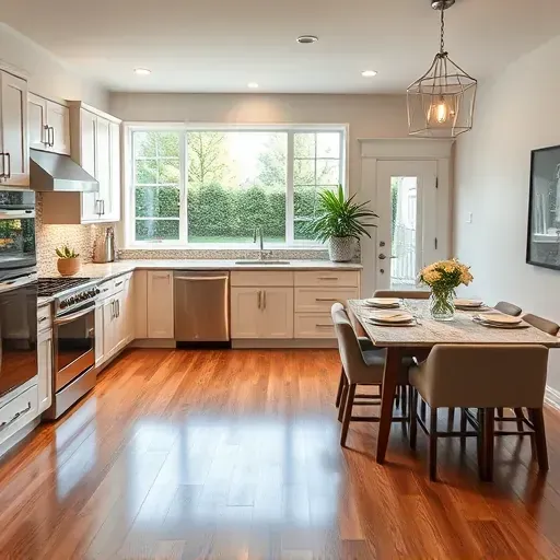 Renovated kitchen in Murray, UT with modern design, high-end appliances, granite counters, and open-concept dining area.