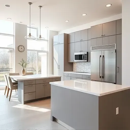 Modern remodeled kitchen in West Jordan UT with sleek cabinetry quartz countertops stainless steel appliances island pendant lights and stylish tile backsplash