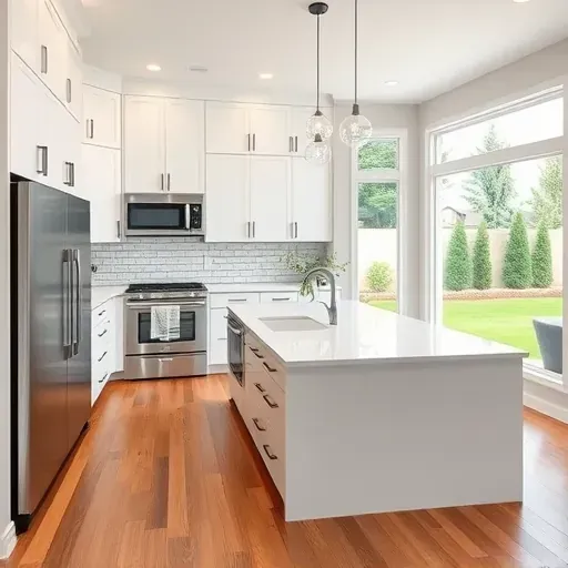 Modern remodeled Bluffdale, UT kitchen with quartz counters, white cabinets, stainless appliances, hardwood floors, and natural light.