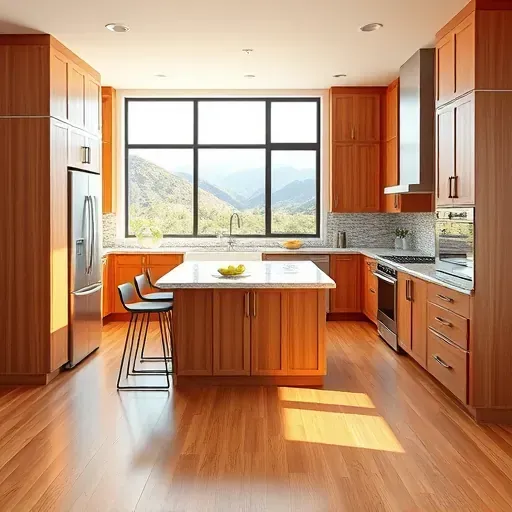 Remodeled Canyon Rim, UT kitchen with warm wood cabinetry, stainless appliances, granite counters, marble island, and scenic views.