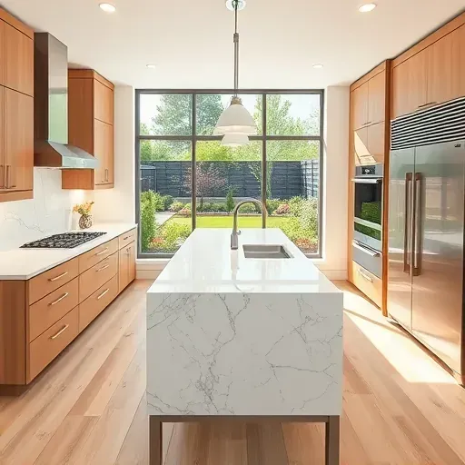Remodeled Foothill Blvd kitchen in Utah with modern matte cabinets, stainless steel appliances, quartz countertops, and a spacious island.