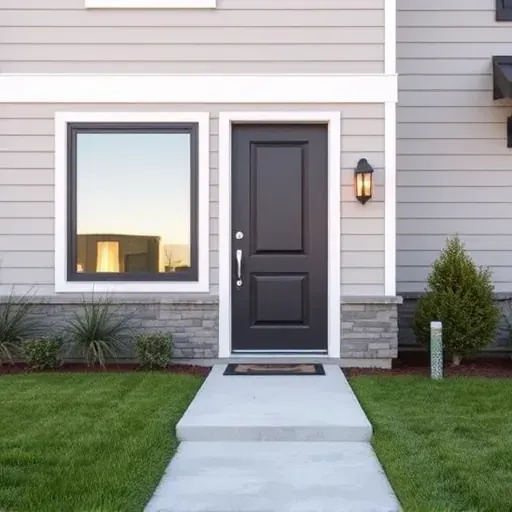 Modern residential exterior in Herriman UT featuring energy-efficient double-pane window and secure front door with contemporary hardware.