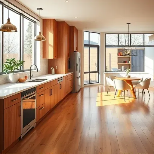Modern kitchen remodel in Saratoga Springs UT with quartz counters stainless steel appliances warm wood cabinets natural light hardwood floors and open layout