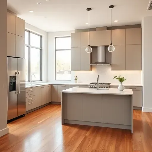 Modern renovated kitchen in 15th & 15th, UT with sleek cabinetry, marble island, subway tile backsplash, hardwood floors, and natural light.