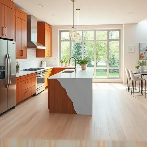 Renovated Sugarhouse Utah kitchen with modern wood cabinetry stainless steel appliances and marble island