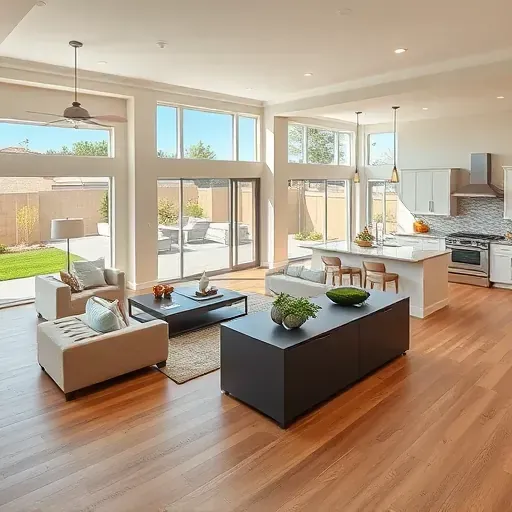 Farmington, UT home remodel with modern interior, open plan, hardwood floors, large energy-efficient windows, and stylish kitchen.