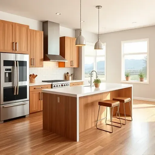 Modern Murray, UT kitchen with sleek cabinetry, granite countertops, stainless steel appliances, hardwood floors, and natural light.