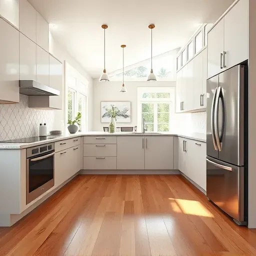Remodeled Sandy Utah kitchen with modern cabinetry, quartz countertops, stainless steel appliances, hardwood floors, and natural light