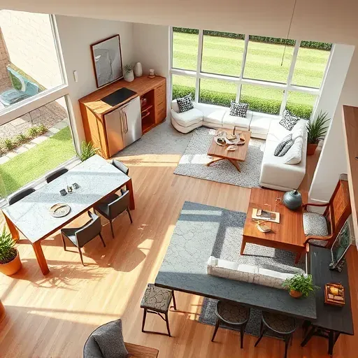 Home remodeling project in Highland, UT featuring a modern open-concept living space with kitchen and dining area.