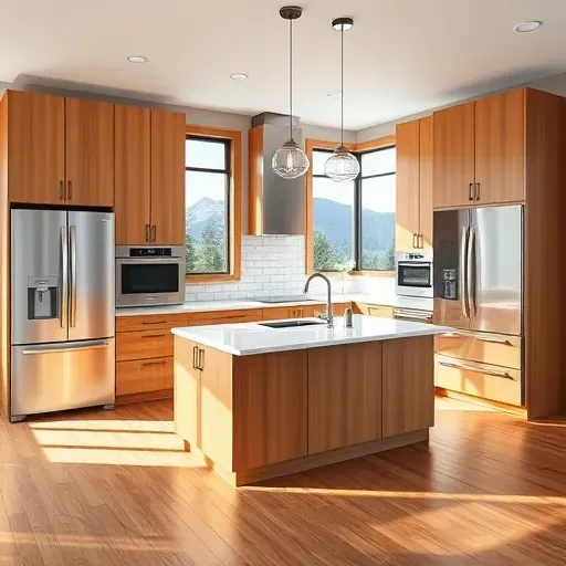 Recently remodeled Jeremy Ranch UT kitchen with modern wood cabinetry, quartz island, stainless appliances, subway backsplash, and mountain views