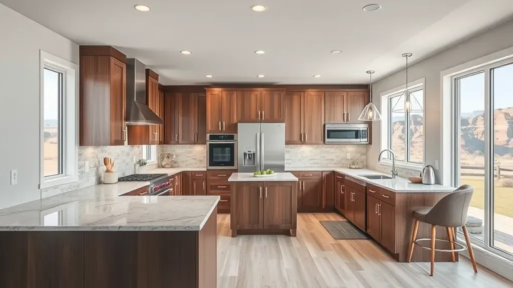 Recently remodeled modern Holladay, UT kitchen with stainless appliances, quartz counters, hardwood floors, and natural light.